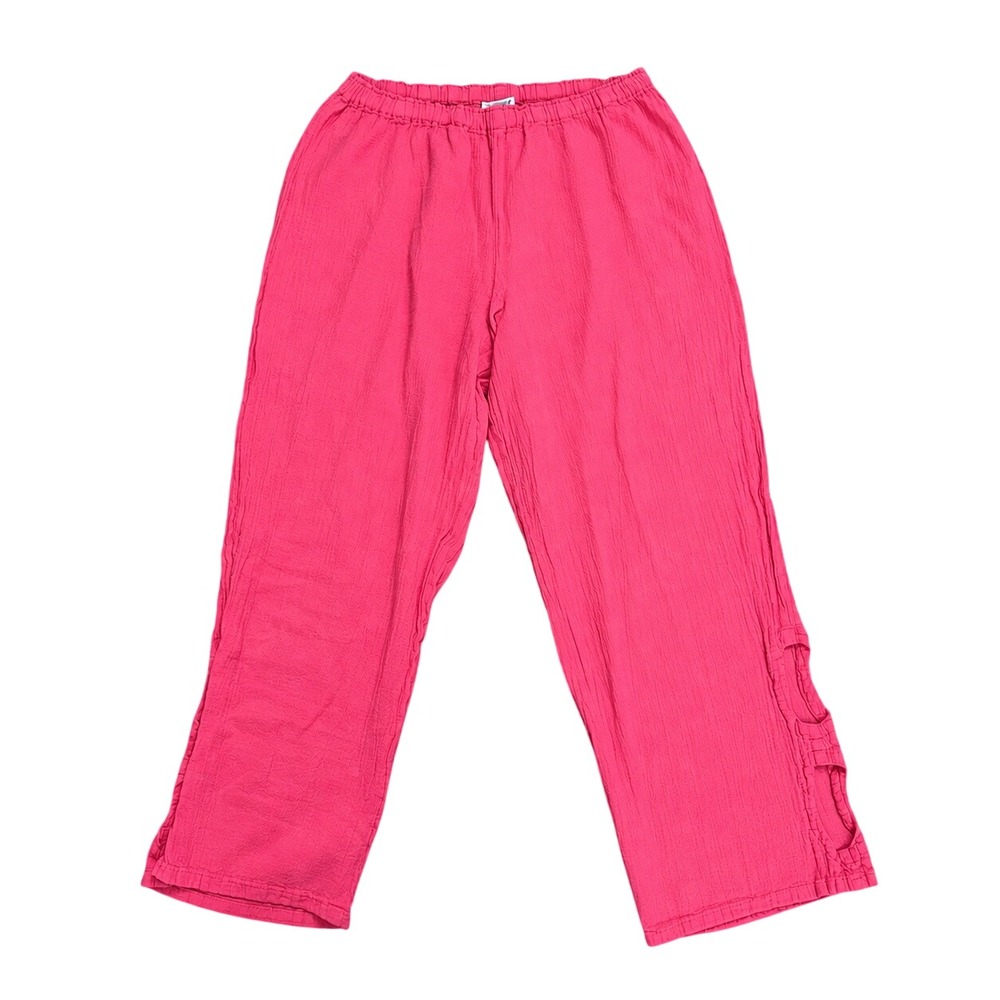 Oh My Gauze Pants Womens 1 Pink Excellent Cotton Wide Leg Lattice Hem Boho